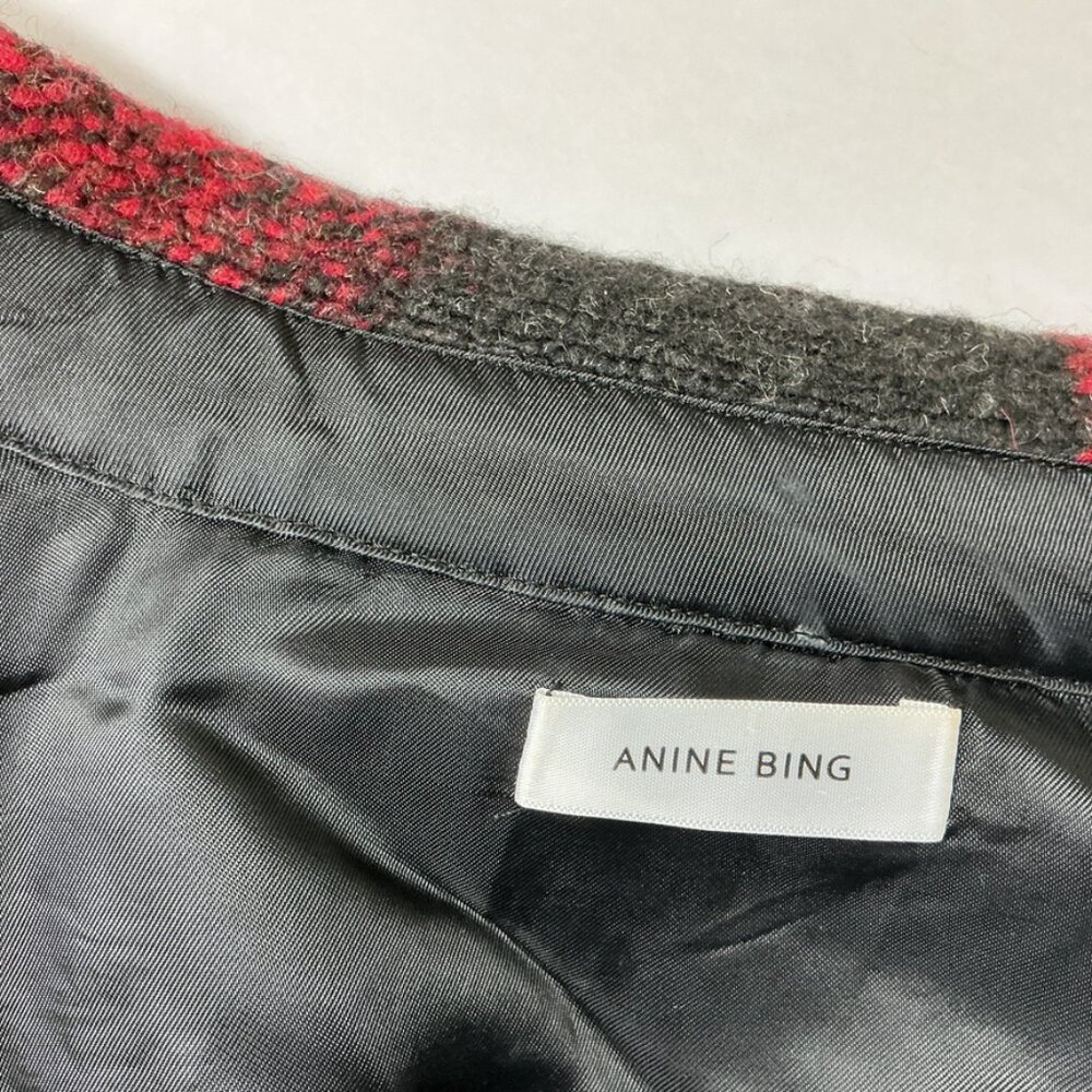 Anine Bing Red Black Bobbi Buffalo Plaid Wool Blend Boucle Jacket Shacket L - Picture 8 of 10